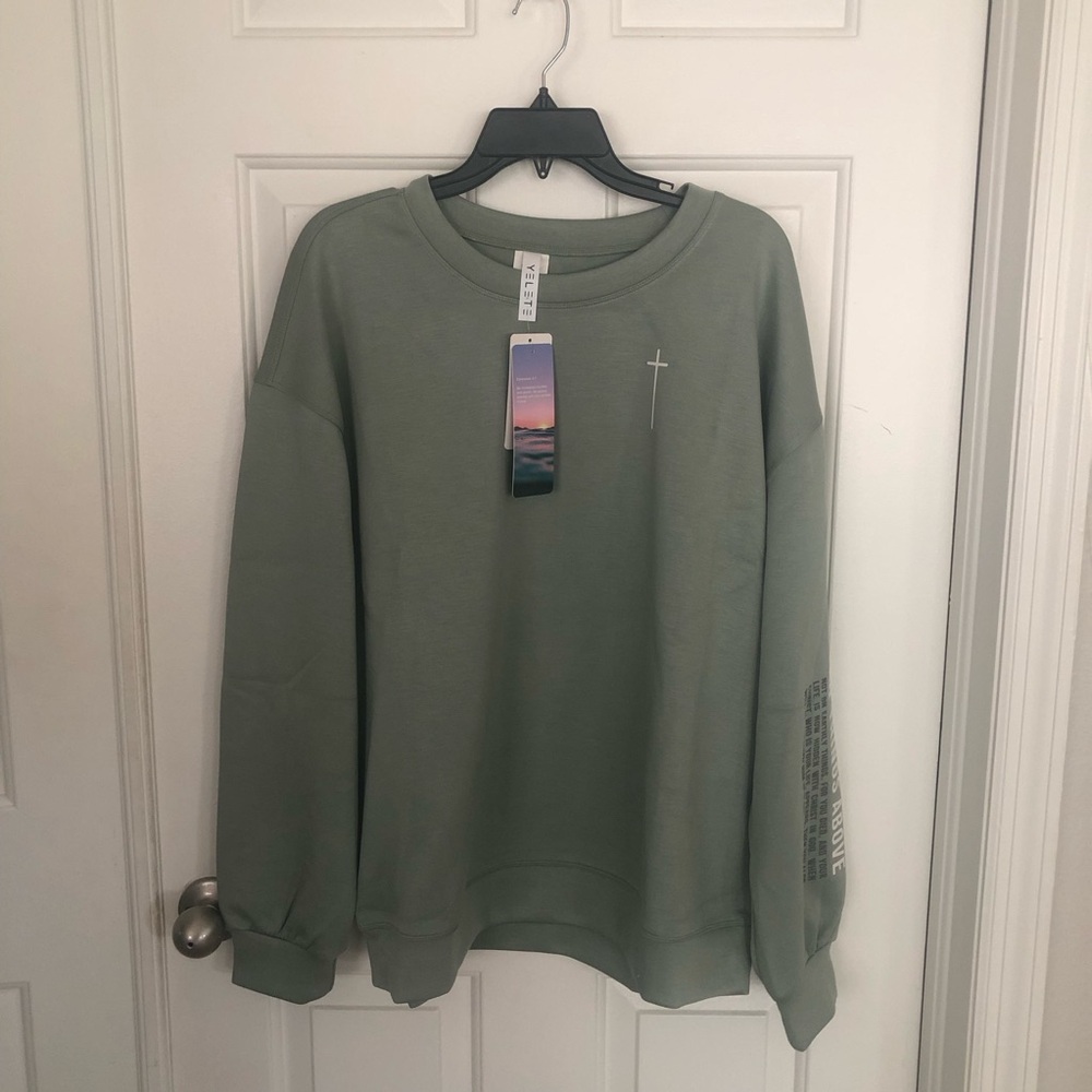 Yelete Sage Green Scuba Sweatshirt with Cross Detail
